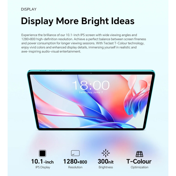 Alternative view of TECLAST tablet P33, 10.1", 3/64GB, Android 15, 6000mAh, μπλε