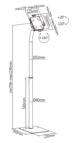 BRATECK βάση tablet δαπέδου PAD33-01, αντικλεπτική, 7.9-11", μαύρη - Image 7