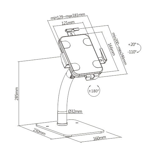 BRATECK επιτραπέζια βάση tablet PAD33-03, αντικλεπτική, 7.9-11", μαύρη - Image 6