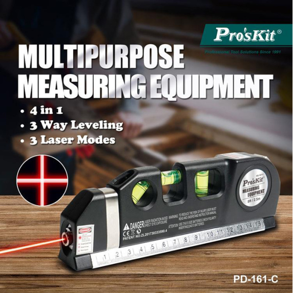 Alternative view of PROSKIT γραμμικό αλφάδι laser PD-161-C με κόκκινη δέσμη, μετροταινία