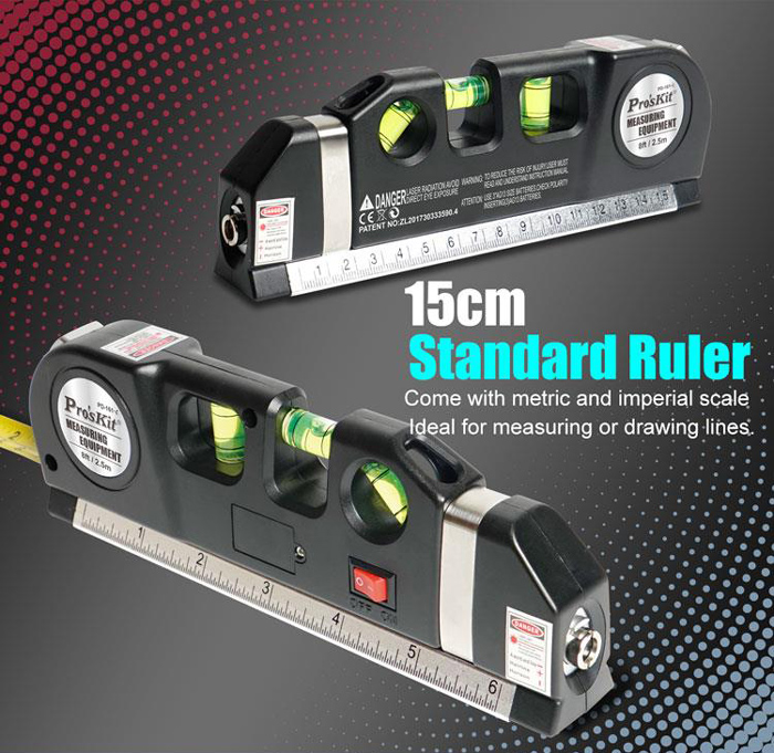 PROSKIT γραμμικό αλφάδι laser PD-161-C με κόκκινη δέσμη, μετροταινία - Image 7