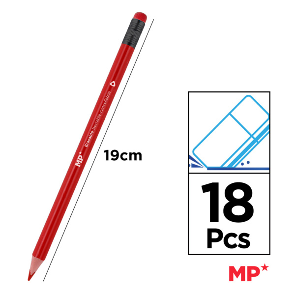 Alternative view of MP χρωματιστές ξυλομπογιές PP824 με γόμα, τρίγωνες, 18τμχ