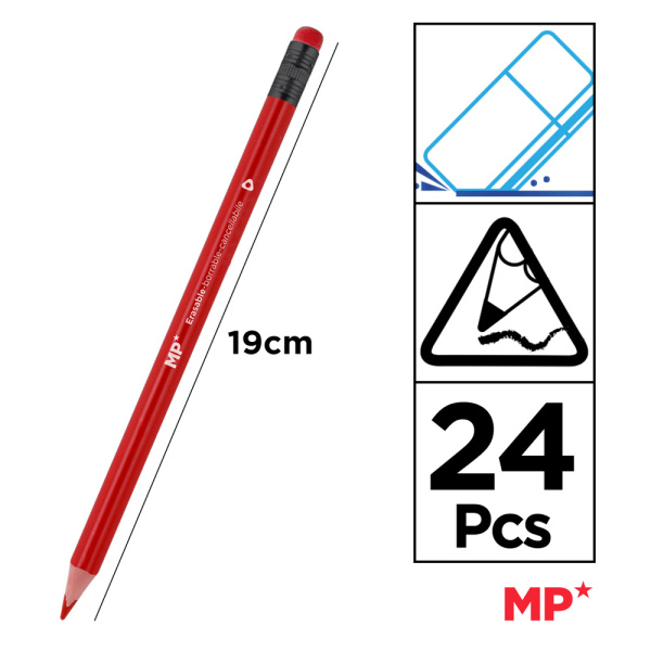 Alternative view of MP χρωματιστές ξυλομπογιές PP825 με γόμα, τρίγωνες, 24τμχ