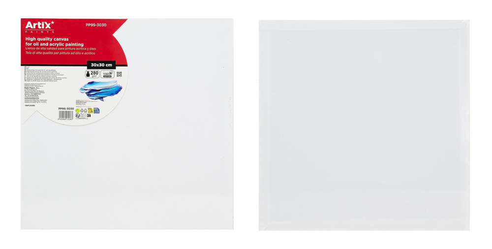 ARTIX PAINTS καμβάς καρτολίνο ζωγραφικής PP95-3030, 30x30cm, 280gr/m², λευκός