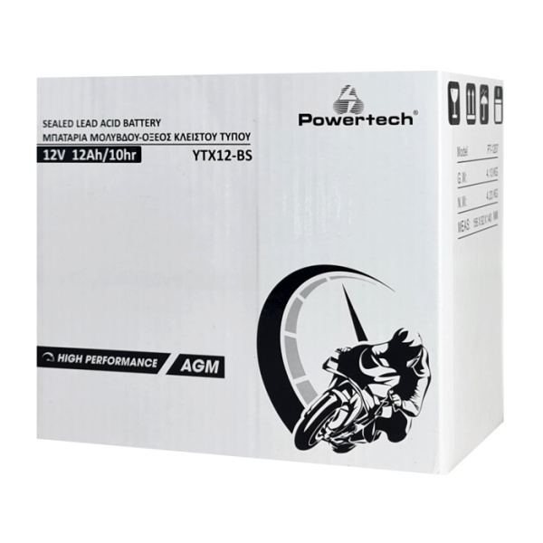 Alternative view of POWERTECH μπαταρία μολύβδου μοτοσυκλέτας PT-1207, 12V 12Ah AGM, YTX12-BS