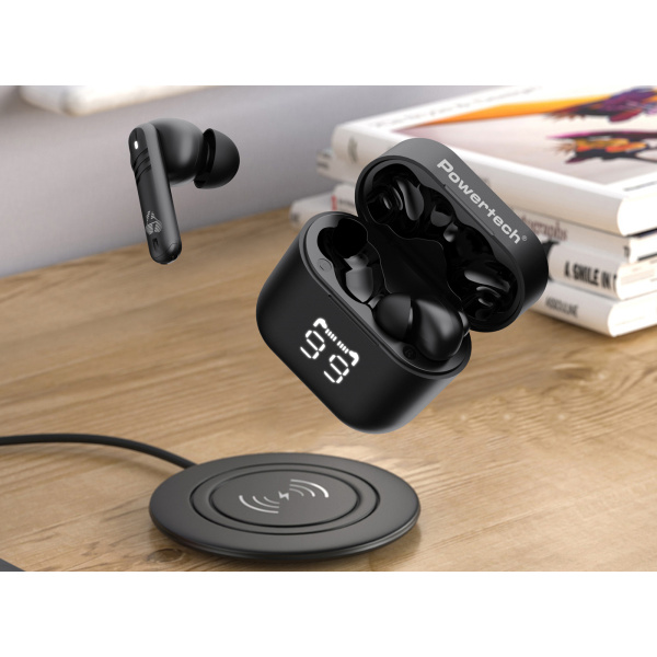 Alternative view of POWERTECH earphones με θήκη φόρτισης PT-1227, TWS, ENC, 30/480mAh, μαύρα