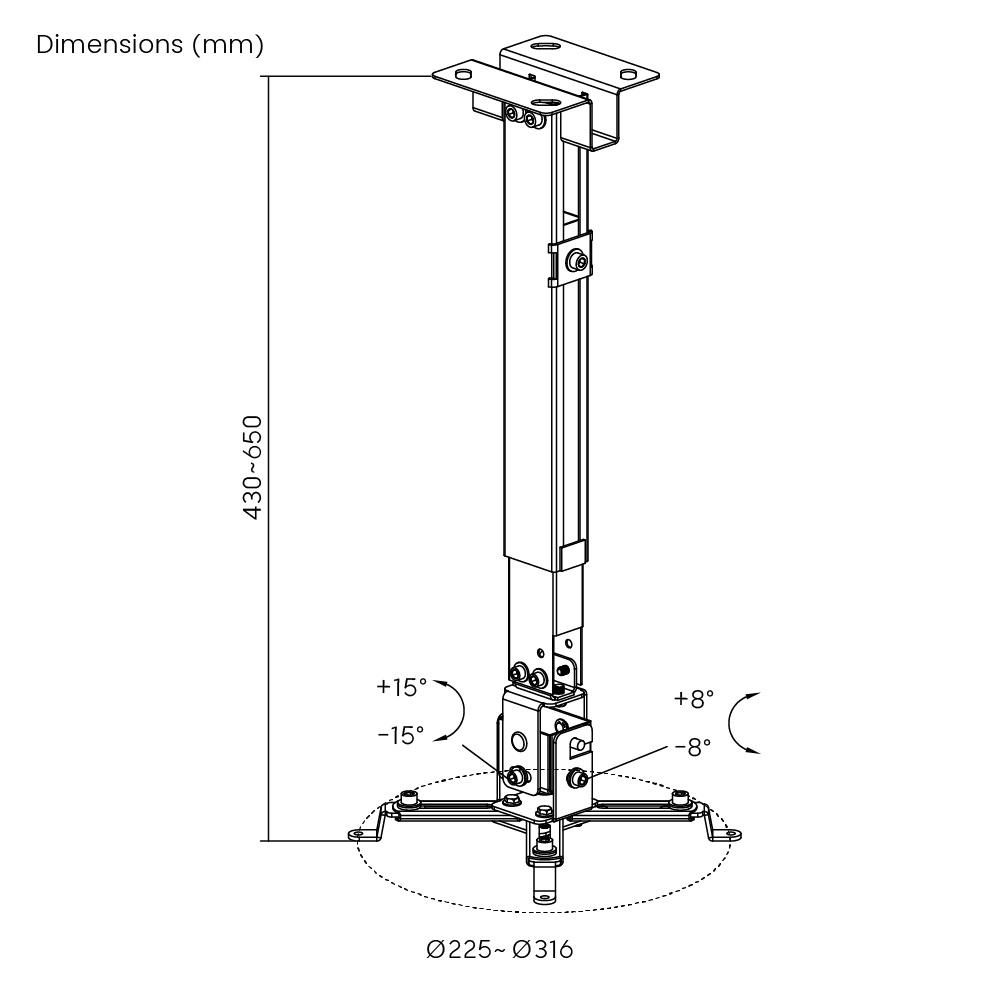POWERTECH βάση projector οροφής PT-1255, έως 20kg - Image 7