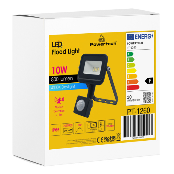 Alternative view of POWERTECH LED προβολέας PT-1260, με αισθητήρα κίνησης, 10W, 4000K, IP65