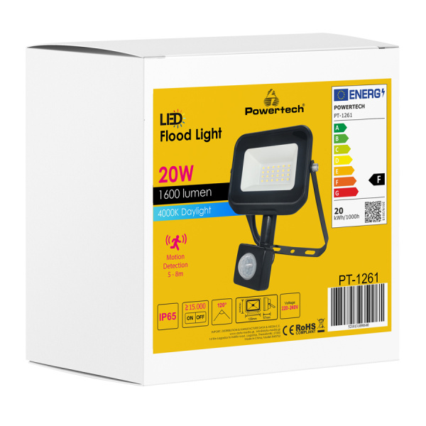 Alternative view of POWERTECH LED προβολέας PT-1261, με αισθητήρα κίνησης, 20W, 4000K, IP65