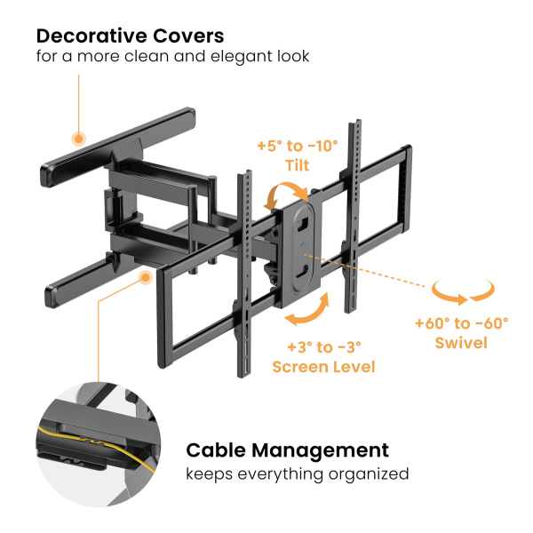 Alternative view of POWERTECH επιτοίχια βάση τηλεόρασης PT-1280, 43-100", έως 60kg, full motion