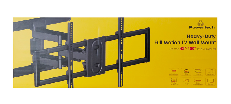 POWERTECH επιτοίχια βάση τηλεόρασης PT-1280, 43-100", έως 60kg, full motion - Image 4