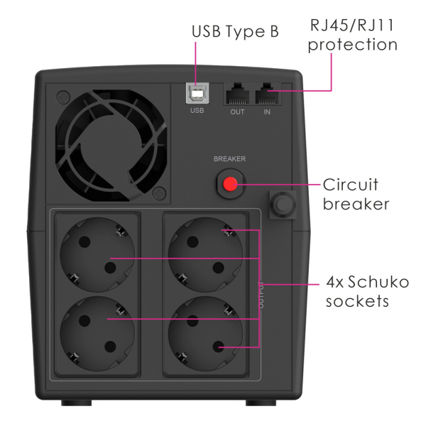 Alternative view of POWERTECH UPS Line Interactive PT-1297 με οθόνη, 1500VA, 900W, 4x Schuko, 2x RJ45/RJ11, USB Type B