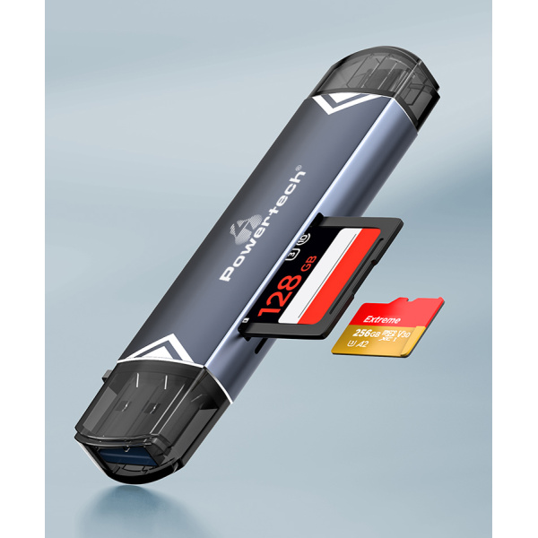 Alternative view of POWERTECH card reader PT-1343 για SD & micro SD, USB 3.2, 5Gbps, γκρι