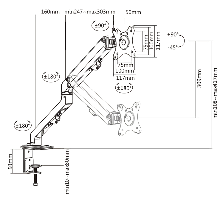POWERTECH βάση γραφείου οθόνης PT-1365, 17-27", έως 7kg - Image 7