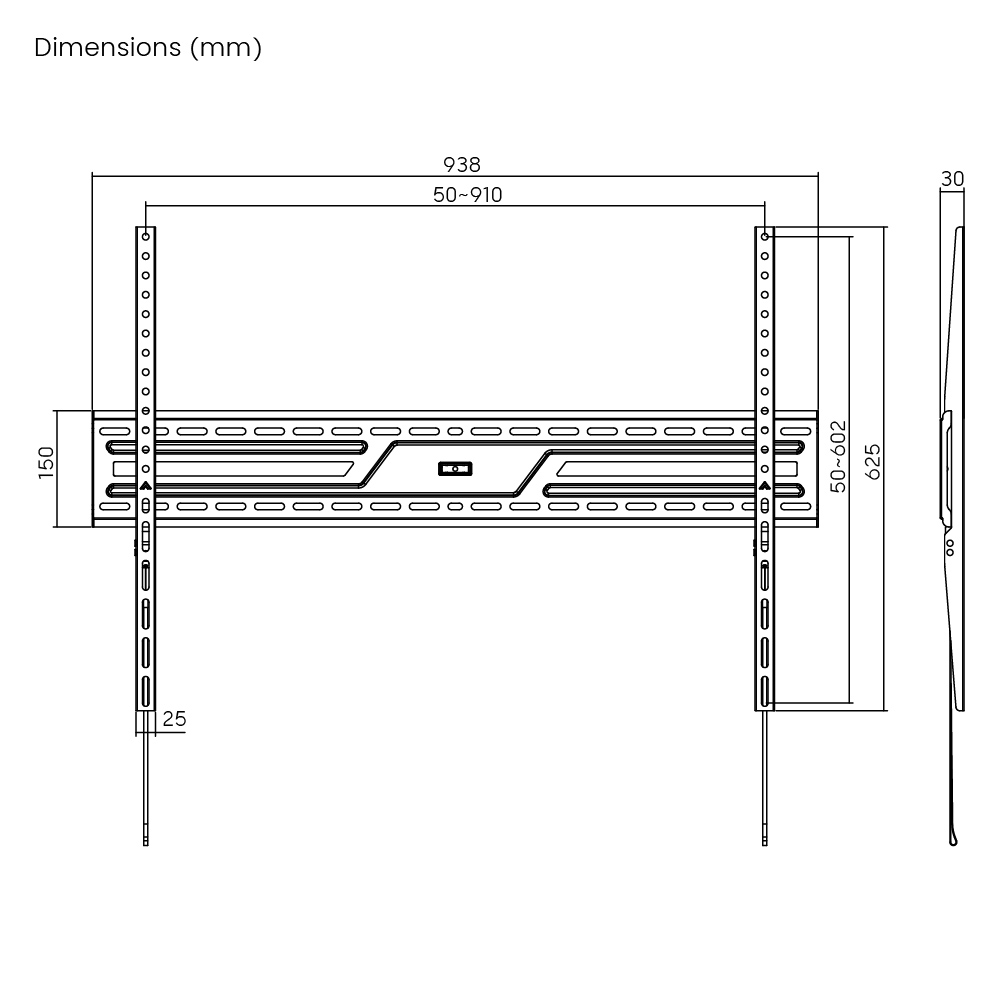 POWERTECH επιτοίχια βάση τηλεόρασης PT-1369, 43-100", έως 75kg, fixed - Image 8