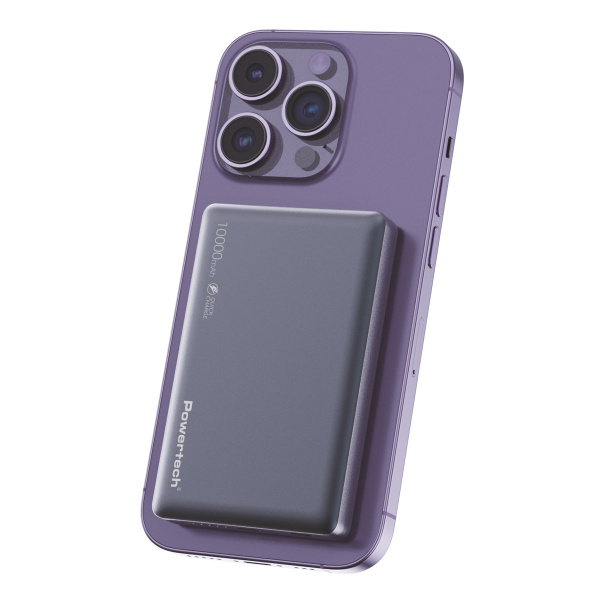 Alternative view of POWERTECH power bank PT-1377, 10000mah, magnetic wireless, 20W, γκρι