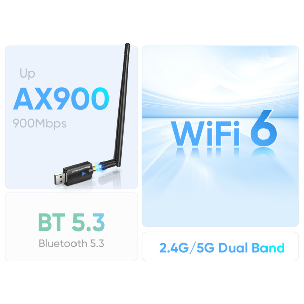 Alternative view of POWERTECH ασύρματος USB αντάπτορας δικτύου & Bluetooth 5.3 PT-1386, 900Mbps WiFi 6