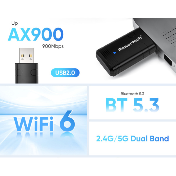Alternative view of POWERTECH ασύρματος USB αντάπτορας δικτύου & Bluetooth 5.3 PT-1387, 900Mbps WiFi 6