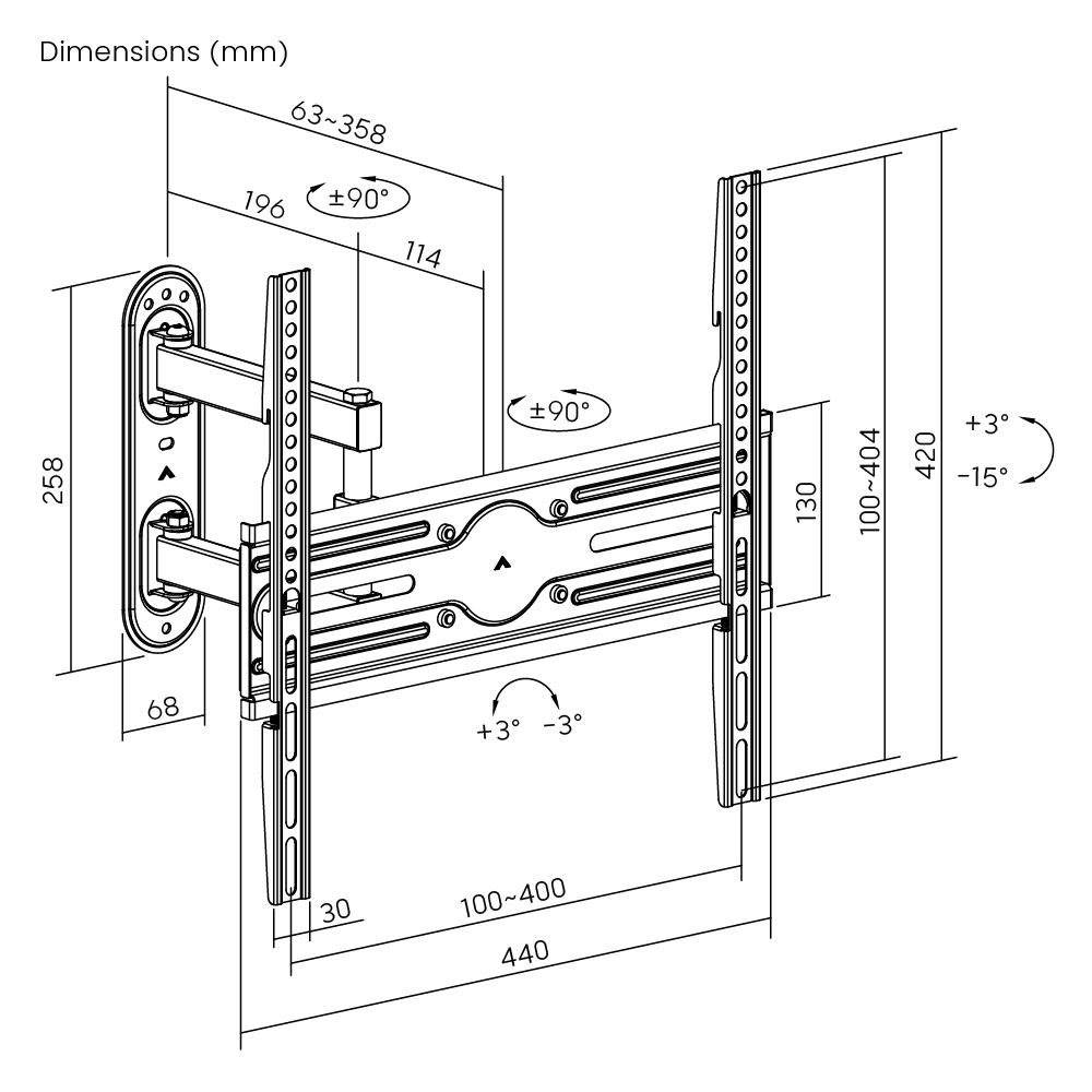 POWERTECH επιτοίχια βάση τηλεόρασης PT-1388, 32-65", έως 35kg, full motion - Image 7