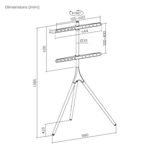POWERTECH βάση τηλεόρασης δαπέδου PT-1400, 45-65", έως 32kg - Image 7
