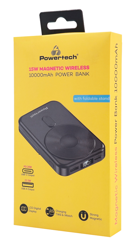 POWERTECH power bank με οθόνη PT-1416, 10000mah, magnetic wireless, 22.5W, μαύρο - Image 4