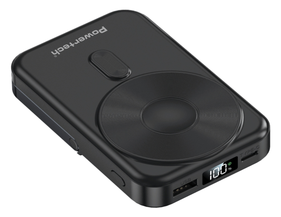 POWERTECH power bank με οθόνη PT-1416, 10000mah, magnetic wireless, 22.5W, μαύρο
