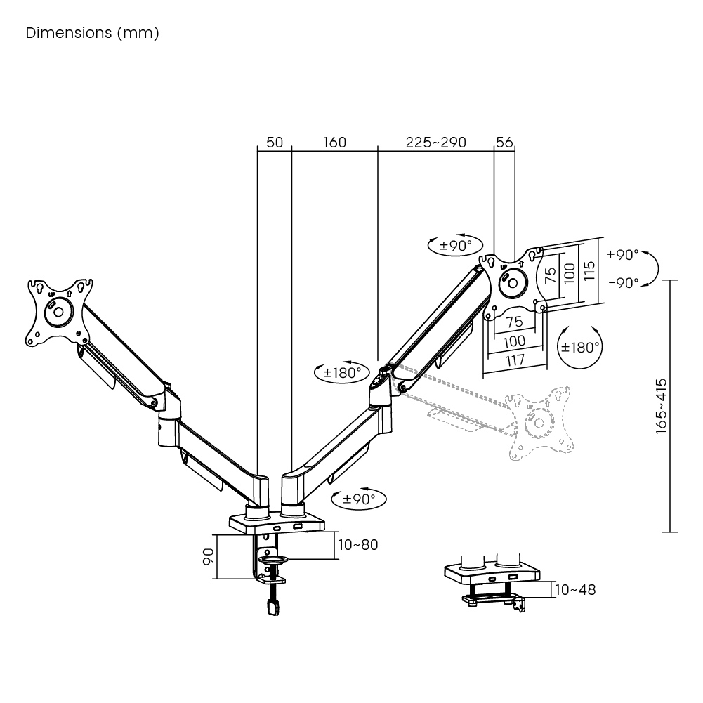 POWERTECH βάση γραφείου για 2x οθόνες PT-1425, 17-32", έως 9kg - Image 7