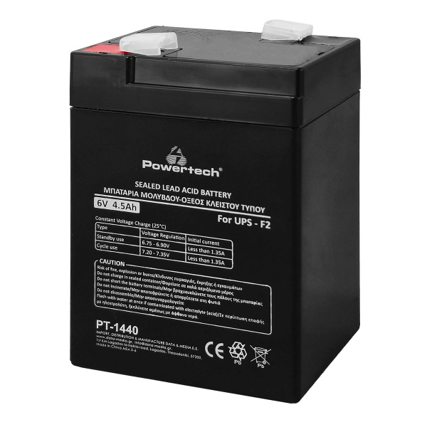 POWERTECH μπαταρία μολύβδου PT-1440 για UPS, 6V 4.5Ah, F2