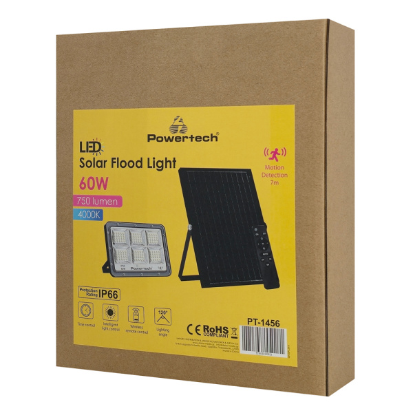 Alternative view of POWERTECH LED ηλιακός προβολέας PT-1456 με τηλεχειριστήριο, αισθητήρας κίνησης, 60W, 4000K, 750lm, IP66