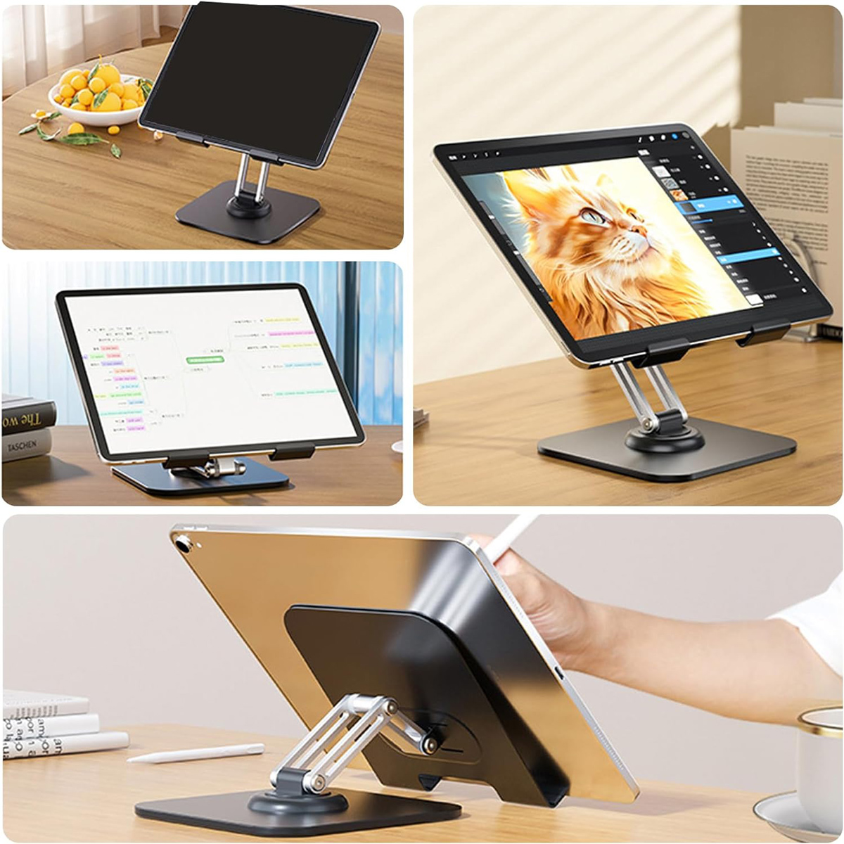 POWERTECH επιτραπέζια βάση για tablet PT-1494, περιστρεφόμενη, foldable, μαύρη - Image 3