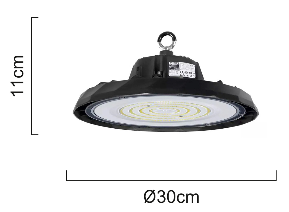 POWERTECH LED φωτιστικό καμπάνα PT-1531, 100W, 6500K, Φ30x11cm, IP65, μαύρο - Image 4