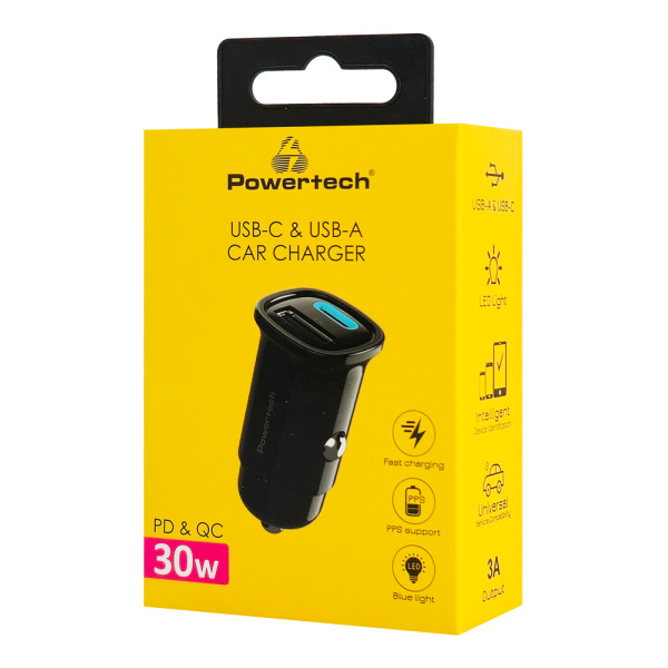 Alternative view of POWERTECH φορτιστής αυτοκινήτου PT-1538, USB & USB-C, 30W, μαύρος