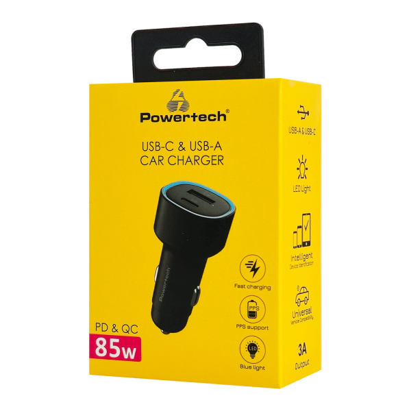 Alternative view of POWERTECH φορτιστής αυτοκινήτου PT-1539, USB & USB-C, 85W, μαύρος