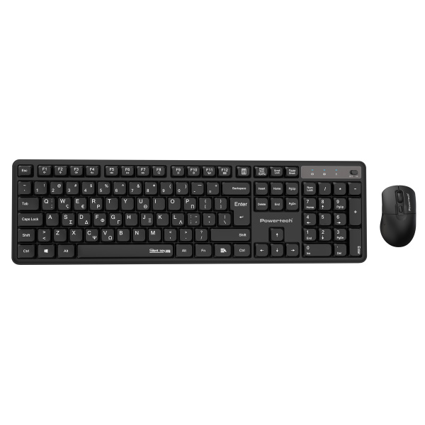 POWERTECH set ασύρματο ποντίκι & πληκτρολόγιο PT-1541, 2.4GHz, αθόρυβο, μαύρο