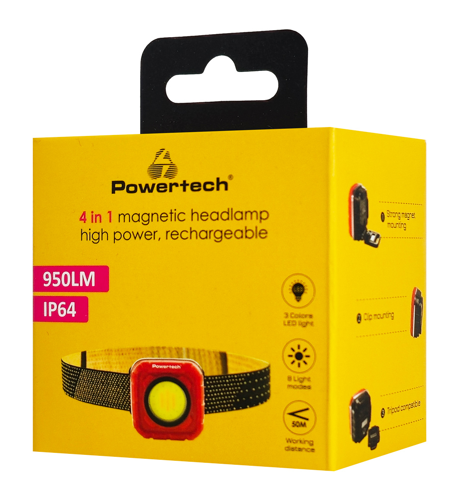 POWERTECH LED φακός κεφαλής PT-1548, 4 σε 1, επαναφορτιζόμενος, 950lm, IP64, κόκκινος - Image 6