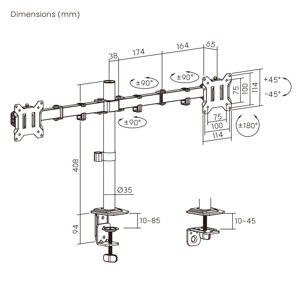POWERTECH βάση γραφείου για 2x οθόνες PT-1552, 17-32", έως 10kg - Image 7
