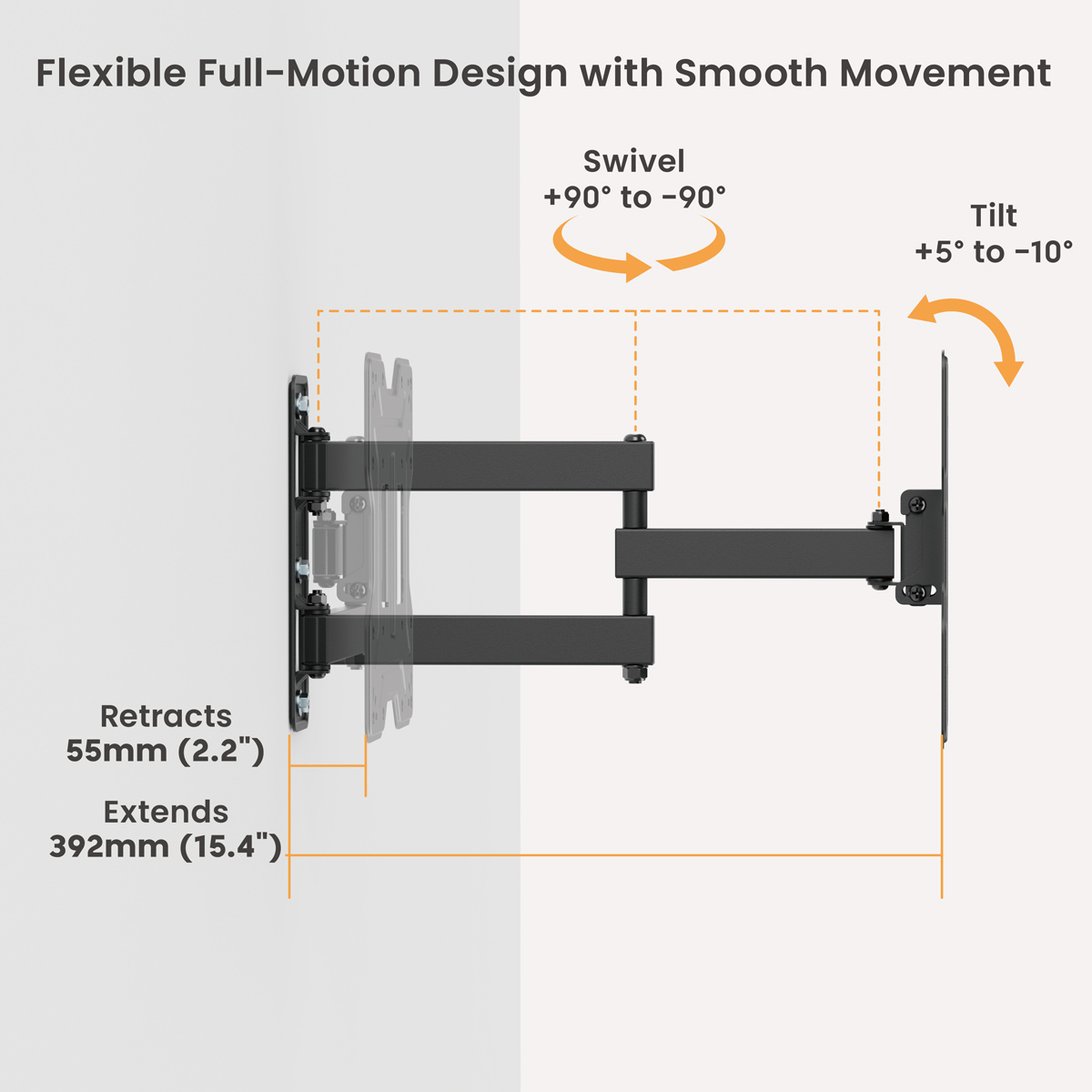 POWERTECH επιτοίχια βάση τηλεόρασης PT-1556, 23-43", έως 30kg, full motion - Image 2