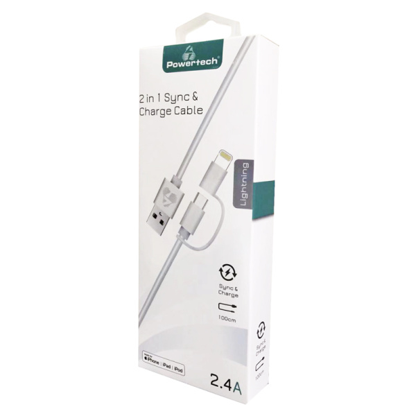 Alternative view of POWERTECH καλώδιο USB σε Micro/Lightning PT-707, MFi, 2.4A, 1m, λευκό