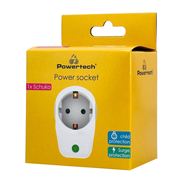 Alternative view of POWERTECH αντάπτορας ρεύματος PT-996, 1 θέση schuko, 16A, 3680W, λευκός