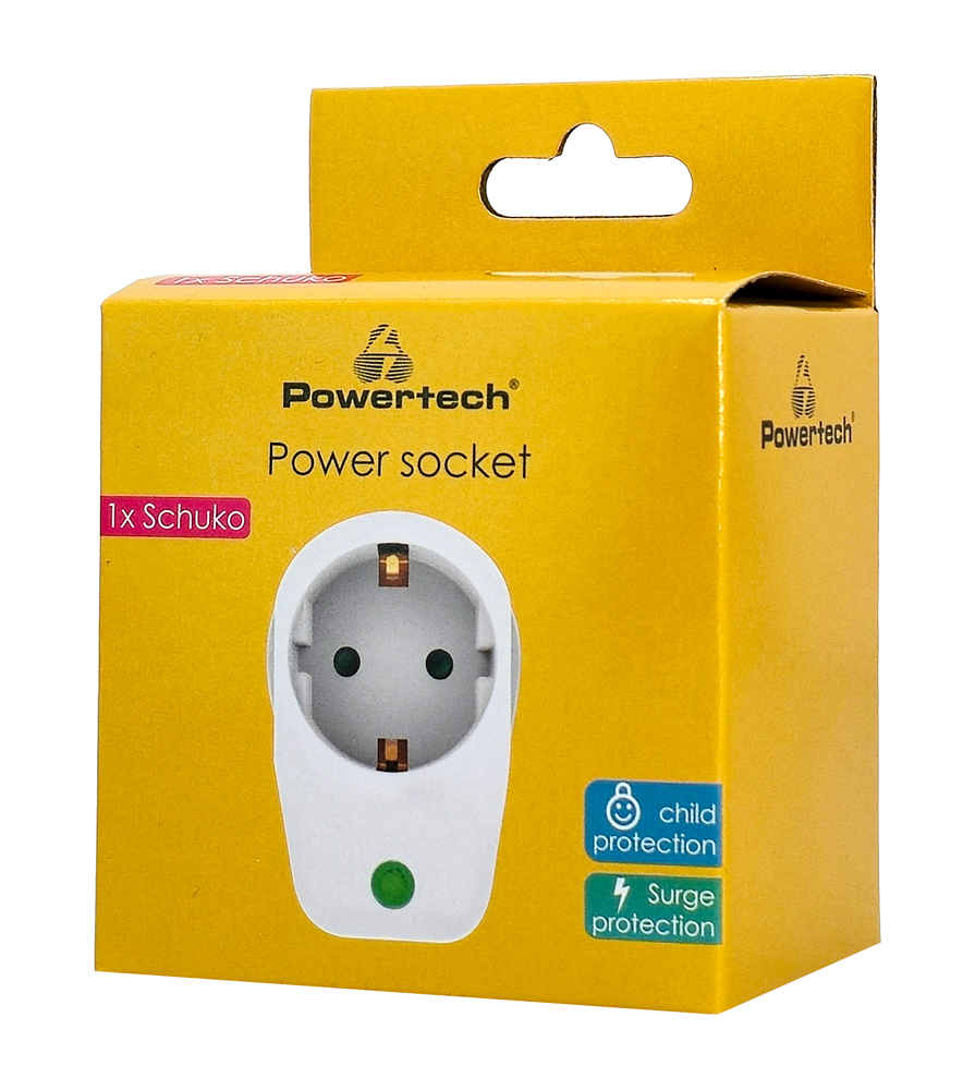 POWERTECH αντάπτορας ρεύματος PT-996, 1 θέση schuko, 16A, 3680W, λευκός - Image 2