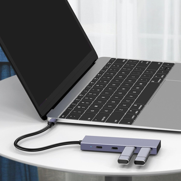 Alternative view of POWERTECH USB hub PTH-110, 4x θυρών, 10Gbps, USB-C σύνδεση, γκρι