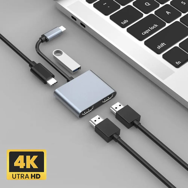 Alternative view of POWERTECH docking station PTH-113, 4 θυρών, USB-C, 4K, 100W, γκρι