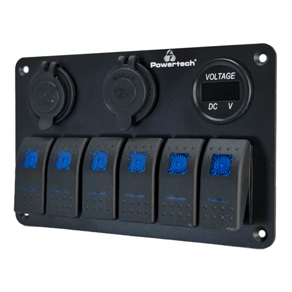 Alternative view of POWERTECH πάνελ σκαφών & οχημάτων PTL-020, πρίζα 12V/2x USB/6x διακόπτες