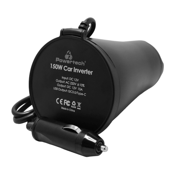 Alternative view of POWERTECH inverter αυτοκινήτου PTL-022, 150W, 12V DC σε 220V AC, με USB/USB-C