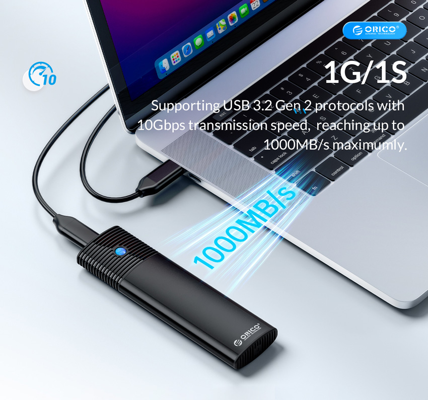 ORICO θήκη για Μ.2 NVMe SSD PWM2-G2-BK-EP, 10Gbps, έως 4TB, μαύρη - Image 2