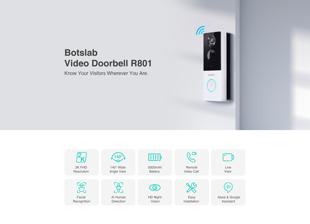 BOTSLAB smart κουδούνι με κάμερα R801, 3MP/2K, WiFi, 5000mAh - Image 2