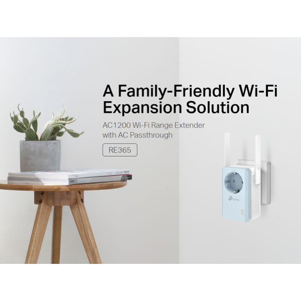 Alternative view of TP-LINK WiFi range extender RE365 με Passthrough, AC1200 1200Mbps, Ver. 3.0