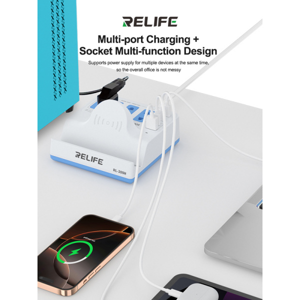 Alternative view of RELIFE σταθμός φόρτισης RL-309H, USB/3x USB-C/3x DC/wireless, 72W, λευκός