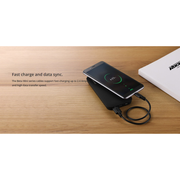 Alternative view of ROCKROSE καλώδιο USB σε Micro USB Beta AM Mini, 2.4A, 30cm, μαύρο