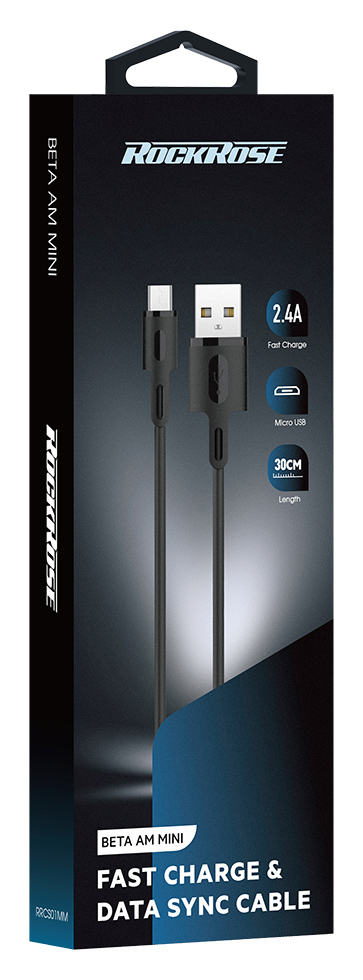 ROCKROSE καλώδιο USB σε Micro USB Beta AM Mini, 2.4A, 30cm, μαύρο - Image 6